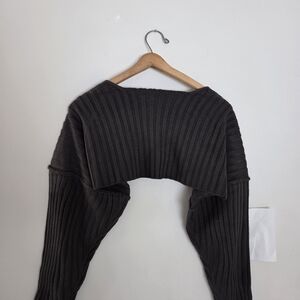 POL Grey Ribbed Knit Shrug Bolero Cardigan Sz S NWOT